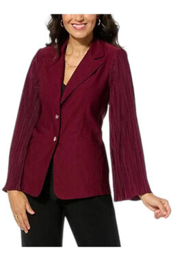 Antthony Pleated Women's Bell-Sleeve Executive Stretch Blazer Merlot - Regular